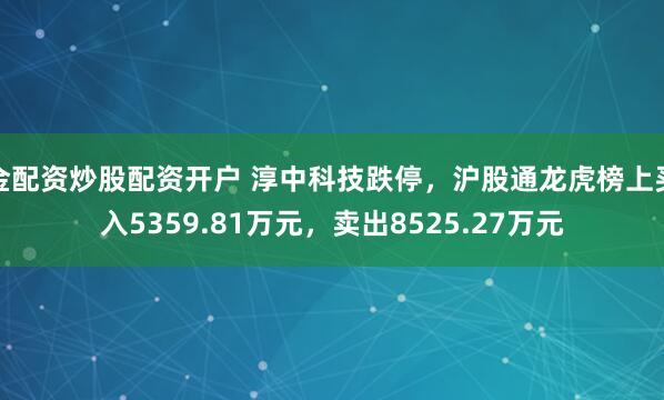金配资炒股配资开户 淳中科技跌停，沪股通龙虎榜上买入5359.81万元，卖出8525.27万元